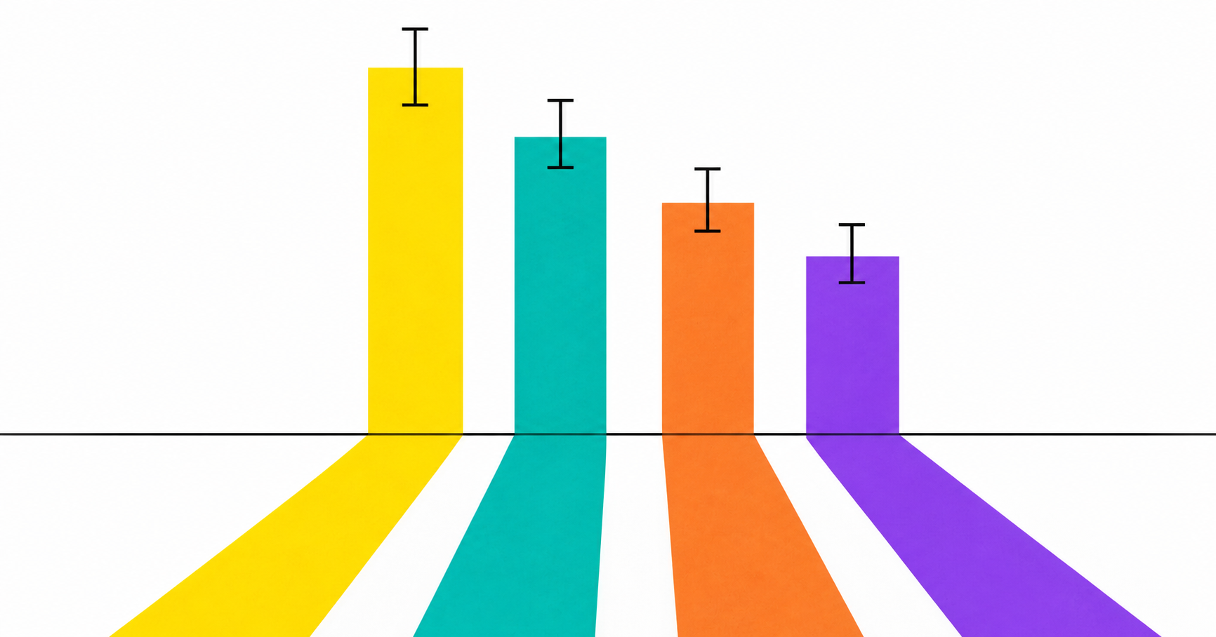 Four colored evidence bars with confidence intervals become four walking paths.